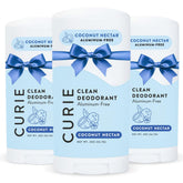 Curie Coconut Nectar deodorant stick front showing smooth glide and eco-friendly packaging.