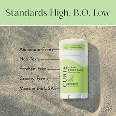 Curie White Tea deodorant stick provides clean, refreshing scent for daily activities.
