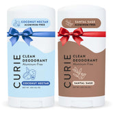 Curie deodorant 2pk packaging close-up highlighting sustainable post-consumer materials for eco-friendly daily use.