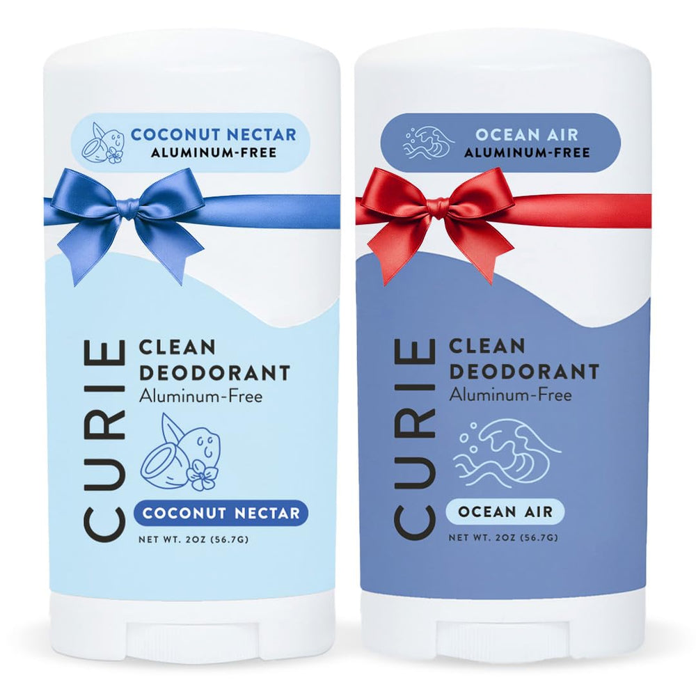 Curie deodorant bottle with Coconut Nectar and Ocean Air scent delivering daily freshness.