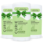 Curie natural deodorant White Tea packaging front showcases sustainable design for everyday freshness.