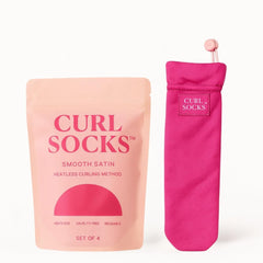 Curl Socks heatless hair curler set exterior satin finish reduces friction for smoother curls.