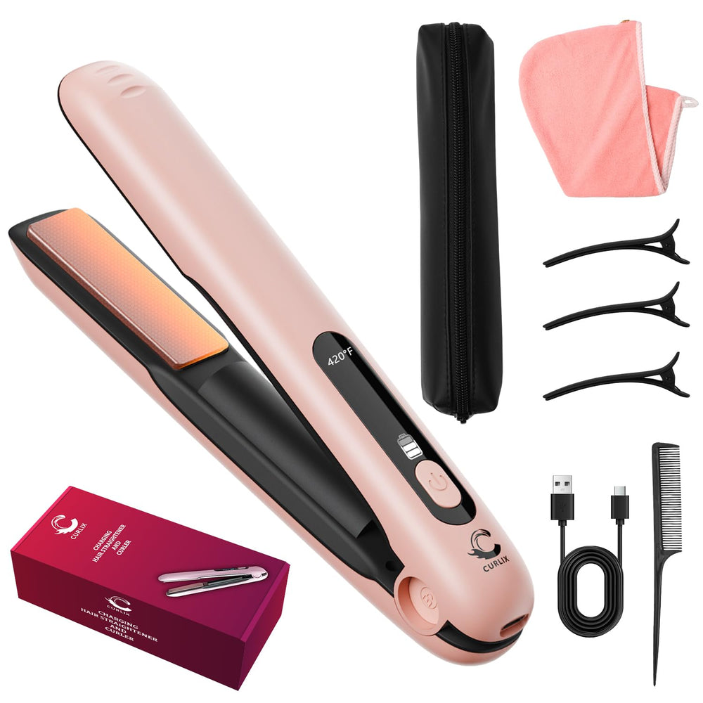 Curlix 2-in-1 cordless straightener with LCD display for precise heat control on demand