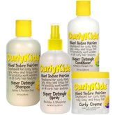 CurlyKids hair detangler spray bottle shown during detangling for smoother curls