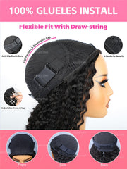 Curlyme drawstring half wig kinky straight drawstring-cap secure-fit demonstration