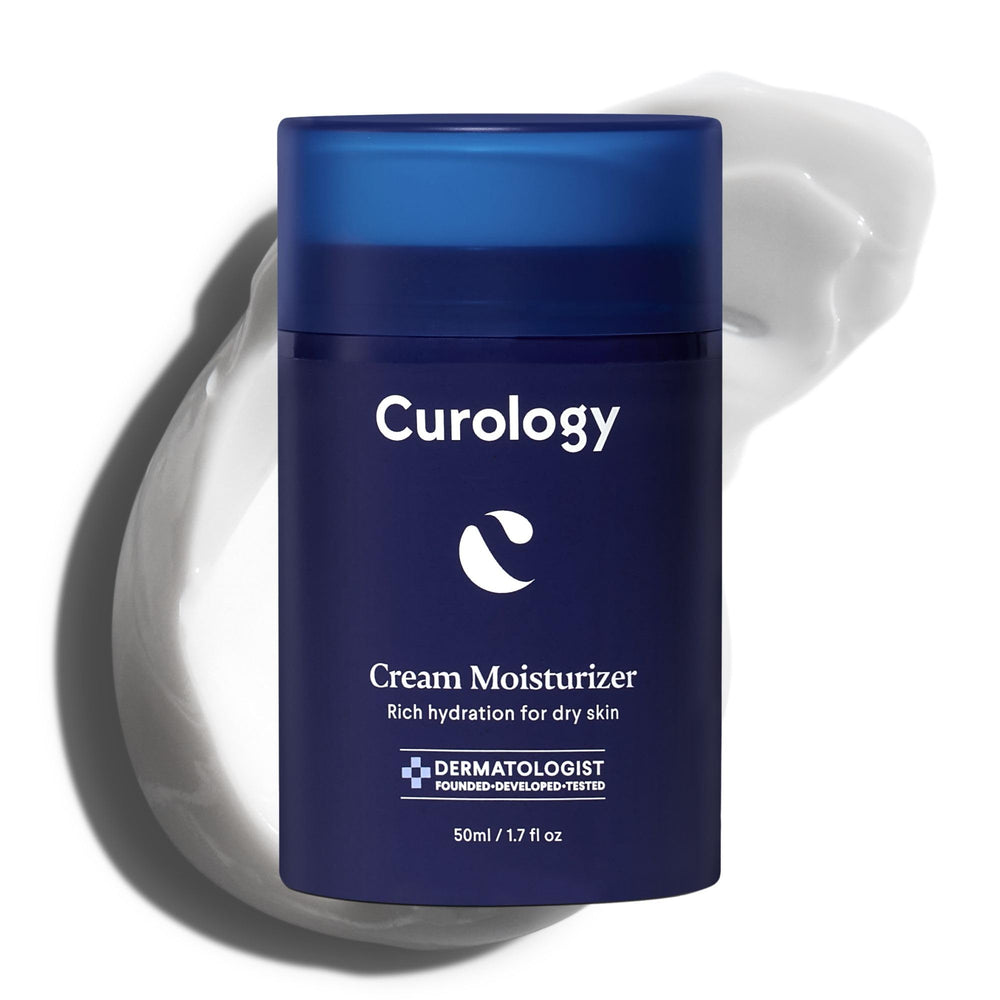 Curology Cream Moisturizer in application showing rich texture and hydration.