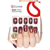Curvlife brown cat-eye apricot nails close-up showing natural-looking salon-style finish.