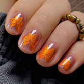 CurvLife Fall Press On Nails Maple Leaf design, quick salon-like nails for busy mornings.