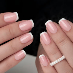 Curvlife handmade gel French tip image demonstrates premium craftsmanship and salon-like French design.