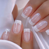 Curvlife press-on nails handmade gel French Tip close-up for a salon-like quick manicure