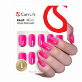 CurvLife soft gel press-on nails in bright pink offer natural look and durable daily wear.