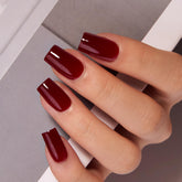 CurvLife soft gel square press on nails in deep red Christmas design for a festive mani