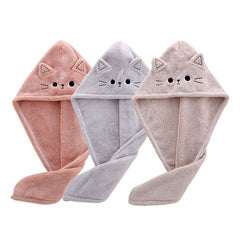 Cute Cat towel wrap kids-3pack shows quick hair drying capability