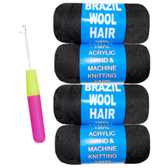 CUUKEA natural black Brazilian wool hair 4Roll pack shows authentic texture for jumbo braids
