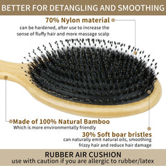CXTYO bamboo brush with boar bristles for distributing natural oils and smoothing frizz.