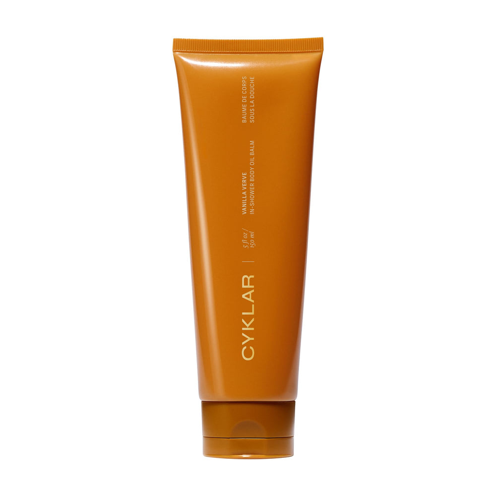 CYKLAR In-Shower Oil Balm bottle highlights hydrating formula for silky skin.