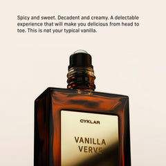 CYKLAR Vanilla Verve amber tinted bottle shows bergamot and amber.