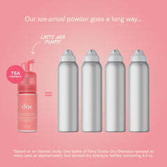 DAE Fairy Duster Dry Shampoo Powder dispensing shot shows easy application.