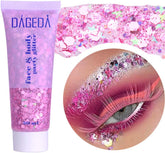 DAGEDA Body Glitter Gel pink jar closeup for party-ready glow