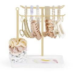 Dahey headband holder with assembly tools shown for quick setup on a vanity.