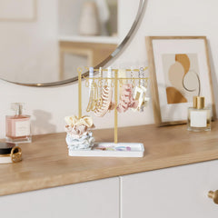 Dahey headband holder base and rod highlight sturdy pine wood construction for lasting use.