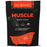 Daily Remedy Body Soak bottle pouring epsom salts for a relaxing bath.