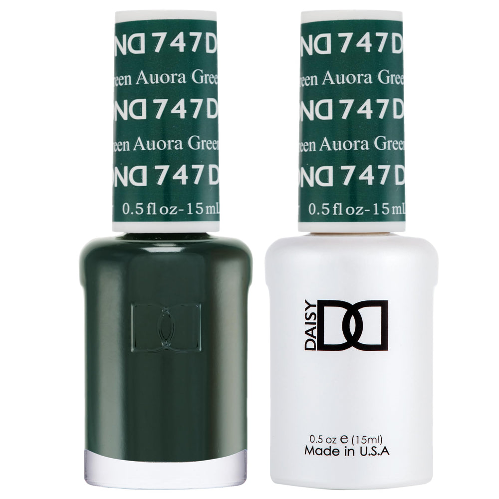 Daisy DND Auora Green gel polish bottle showing deep jade jelly finish for lasting color
