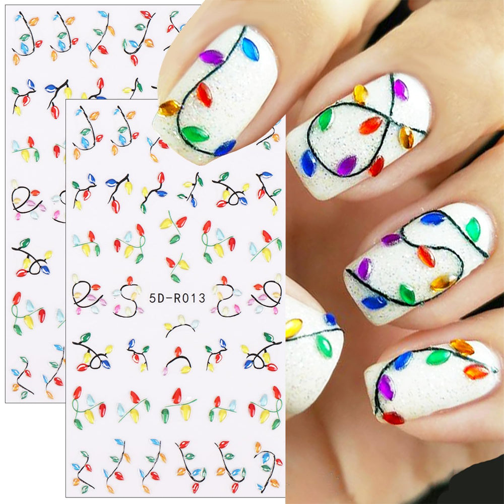DAJIJIYOU pegatinas de uñas con luces navideñas, ideales para decoraciones festivas.