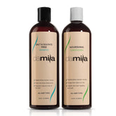 Damila shampoo bottle pour shows keratin-safe cleansing for color-treated hair.