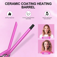 DAN Technology ceramic wand reduces frizz with moisture-sealing coating for shiny curls.