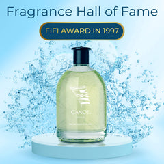 Dana Canoe bottle side view communicates lasting freshness for daily wear.