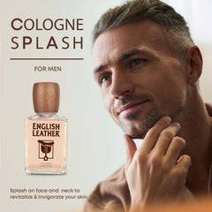 Dana English Leather Aftershave Splash heart notes of leather, oakmoss, and vetiver project bold character.