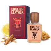 Dana English Leather Cologne bottle closeup shows premium packaging and masculine scent.