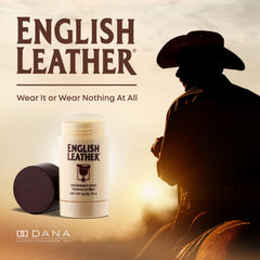 Dana English Leather deodorant stick application demonstrates smooth glide and odor protection.