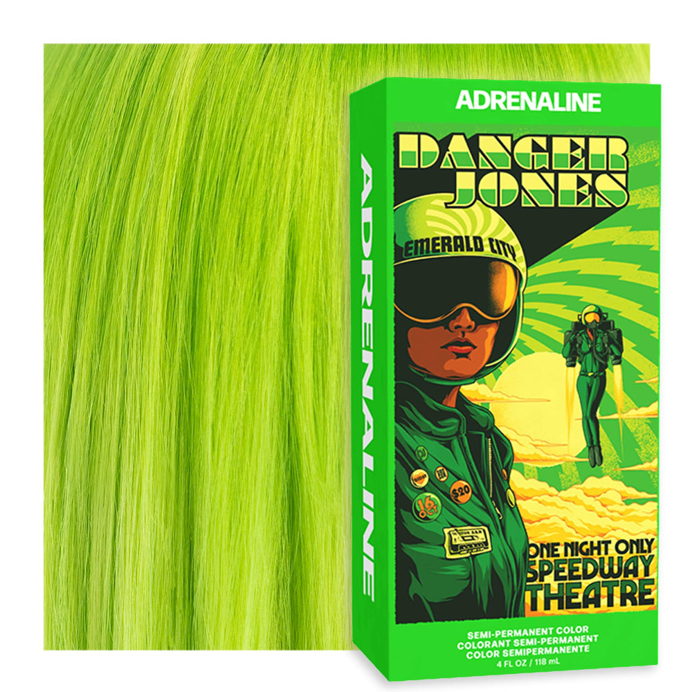 Danger Jones Adrenaline Neon Green color being poured for vibrant shade.