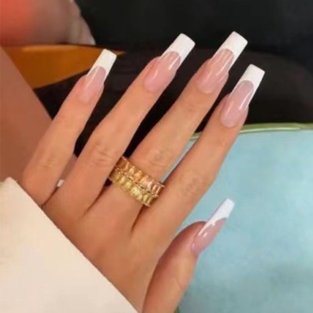 DANMANR square French nude full-cover nails ready for quick salon-like manicure