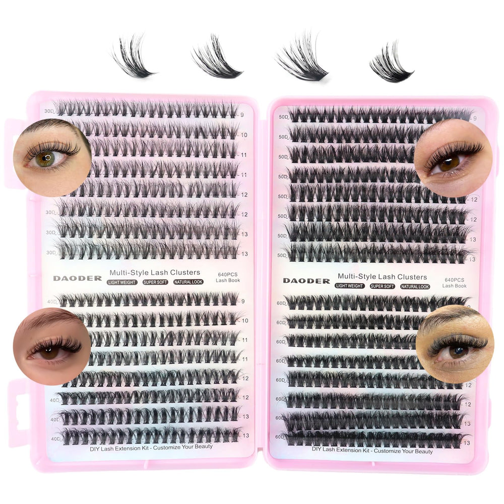 DAODER cluster lashes mixed-d-curve book demonstrates versatile lash styles for natural-enhanced eyes
