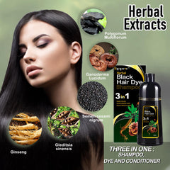 Dapoprren Black Hair Dye Shampoo ingredients label with natural ginseng and sesame