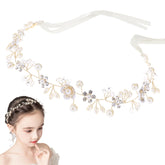 Darlingao girls pearl wedding headpiece closeup highlights elegant pearls for a princess-inspired look.