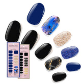 Dashing Diva Dark Marble Blue Vixen gloss strips closeup with high shine for a chic manicure