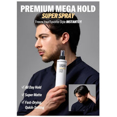 DASHU Mega Hold Super Spray spray stream shows strong hold without stiffness.