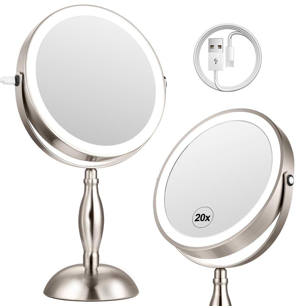 DASLAVA 20x magnifying mirror front view with light for precise makeup checks.