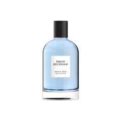 David Beckham Infinite Aqua bottle closeup, fresh citrus profile for daily wear