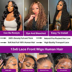 DaXunDi lace front 13x6 wig demonstrating flexible middle or side part options.