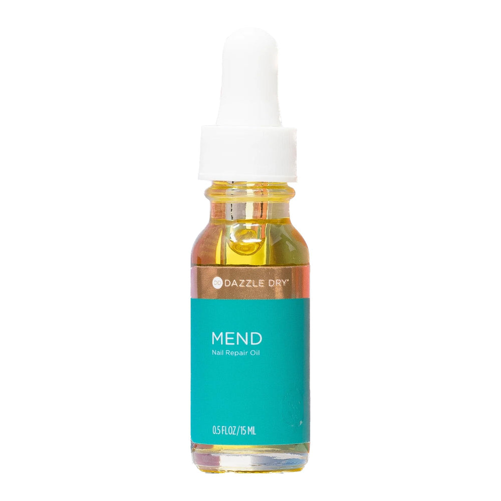 Dazzle Dry Mend Nail Repair Oil bottle showcasing natural formula for healthier nails.