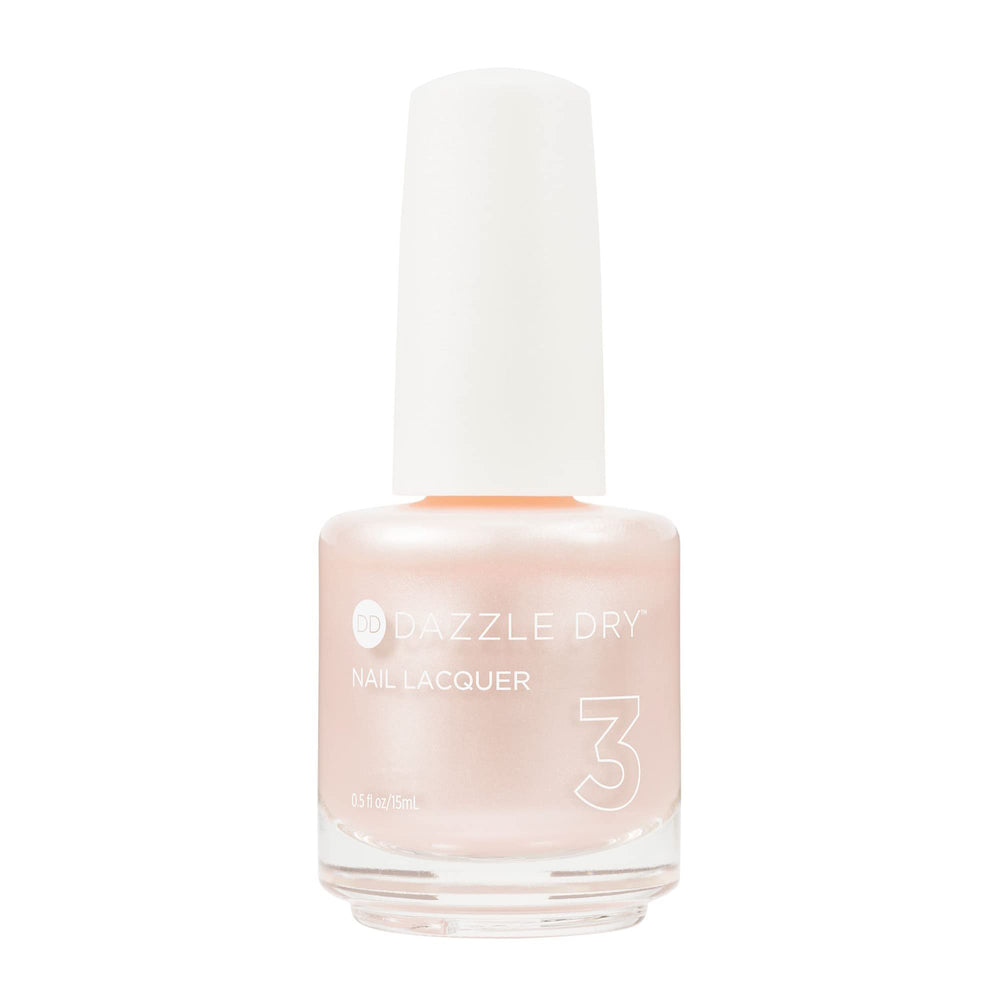 Dazzle Dry Endearment pale pink frost lacquer on nails with subtle shimmer for everyday elegance.