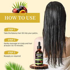 DCXC Batana Oil hair shine image shows silky, glossy strands