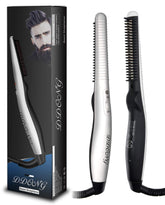 DDONG beard straightener comb in usage showing smooth glide and anti-static action for neat facial hair