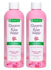 De La Cruz Rose Water bottle close-up with rose petals for gentle skin hydration.