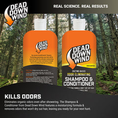 Dead Down Wind shampoo bottle back with usage notes for sensitive skin.